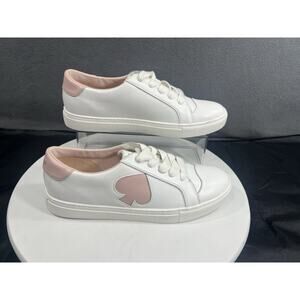 Kate Spade Fez White Leather Sneakers Shoes Pink Spade Lace Up Women Size 9